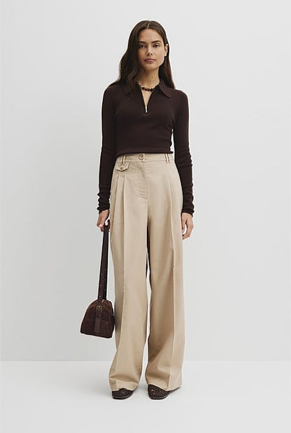 Merino Wool Silk Blend Collared Knit
