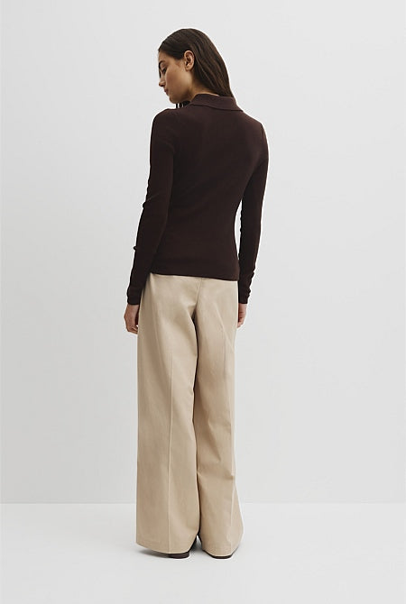 Merino Wool Silk Blend Collared Knit