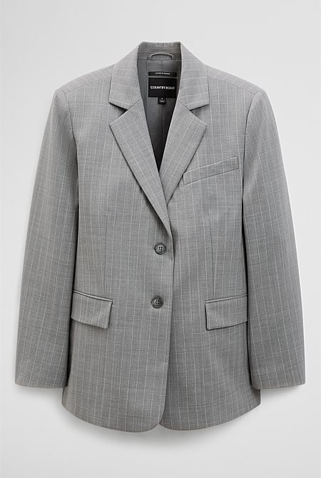 Wool Blend Pinstripe Classic Blazer