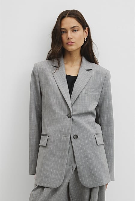 Wool Blend Pinstripe Classic Blazer