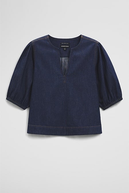 Short Sleeve Denim Blouse