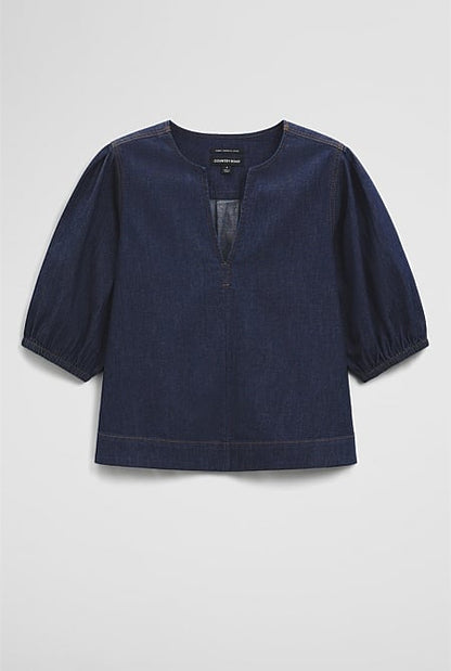 Short Sleeve Denim Blouse