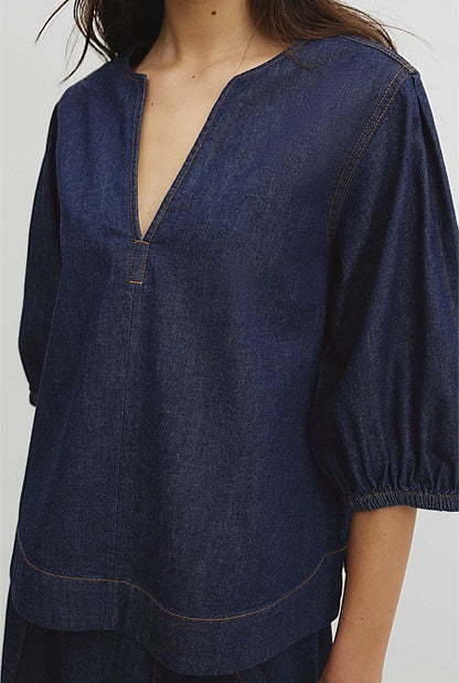 Short Sleeve Denim Blouse
