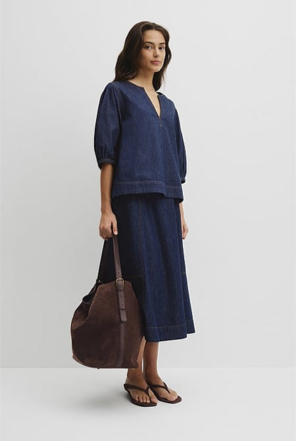 Short Sleeve Denim Blouse