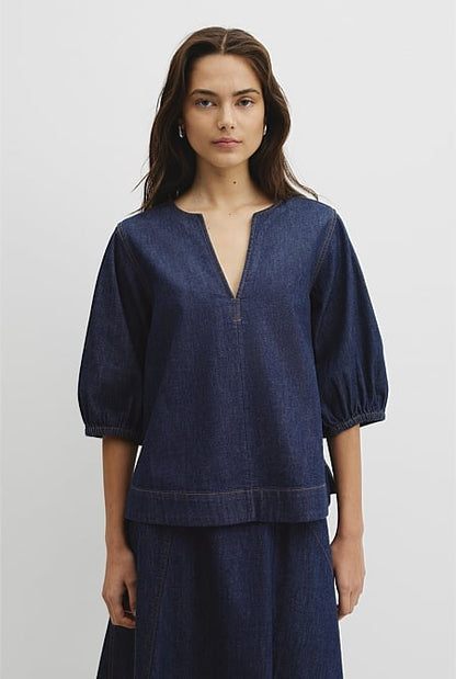 Short Sleeve Denim Blouse