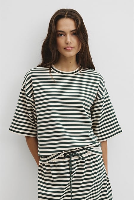Australian Cotton Blend Stripe Boxy T-Shirt