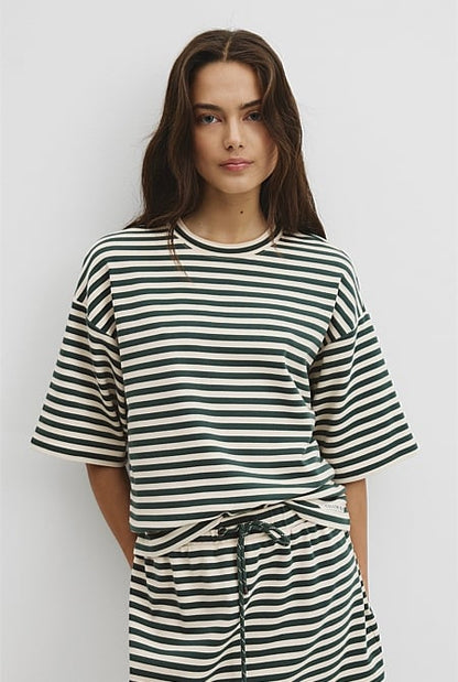 Australian Cotton Blend Stripe Boxy T-Shirt