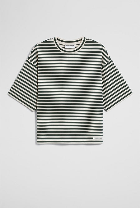 Australian Cotton Blend Stripe Boxy T-Shirt
