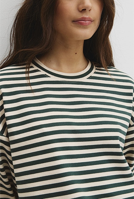Australian Cotton Blend Stripe Boxy T-Shirt