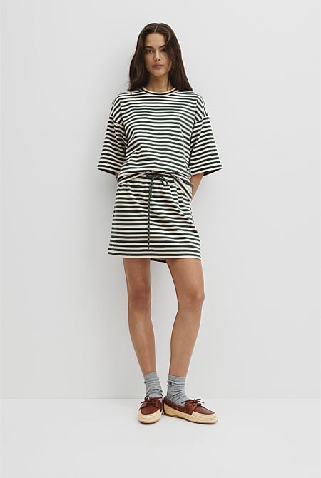 Australian Cotton Blend Stripe Boxy T-Shirt