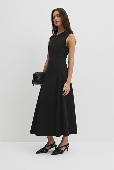 Panel Zip Neck Ponte Dress
