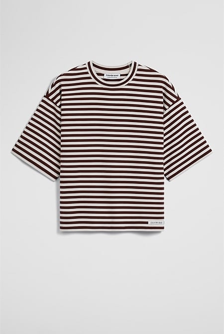 Australian Cotton Blend Stripe Boxy T-Shirt