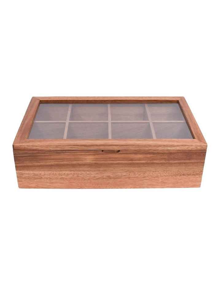 Pantry 8 Divider Tea Box With Window Lid Acacia
