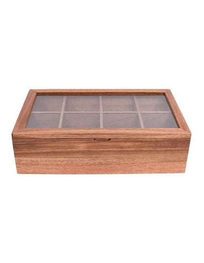 Pantry 8 Divider Tea Box With Window Lid Acacia
