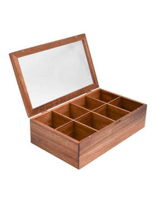 Pantry 8 Divider Tea Box With Window Lid Acacia