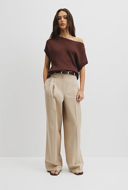 Organically Grown Cotton Asymmetric Tape Knit T-Shirt
