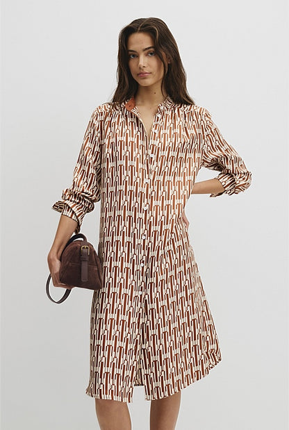 Printed Silk Midi Shirt Dress