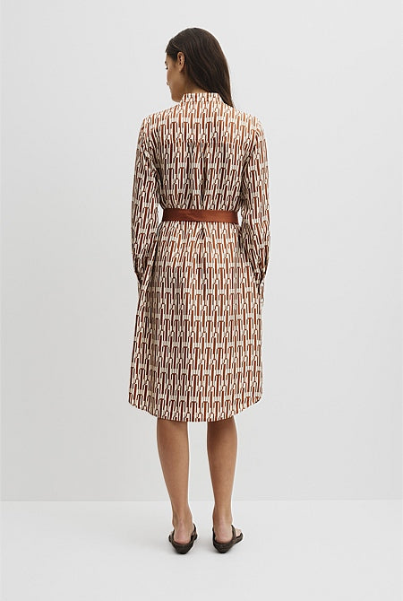 Printed Silk Midi Shirt Dress