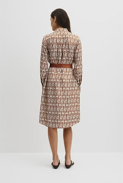 Printed Silk Midi Shirt Dress
