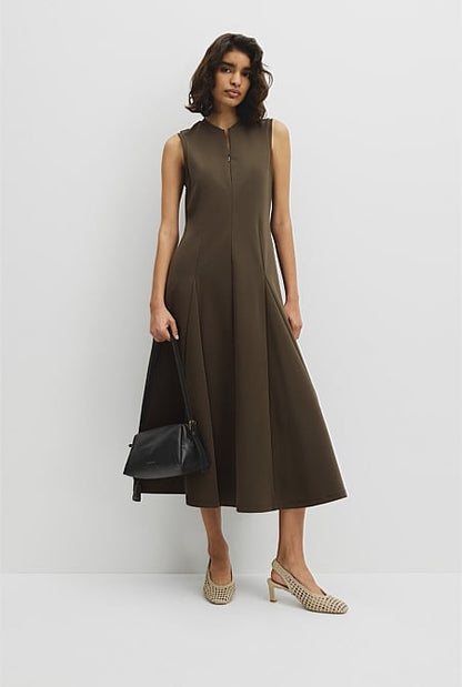 Panel Zip Neck Ponte Dress