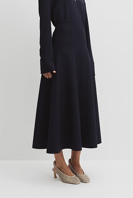 Fluted Knit Midi Skirt