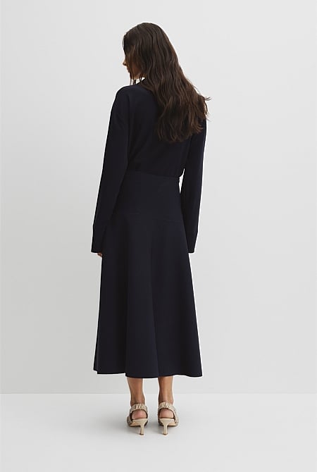 Fluted Knit Midi Skirt
