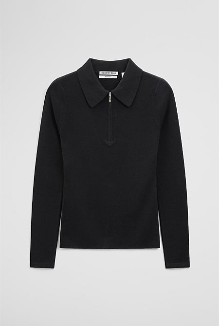 Merino Wool Silk Blend Collared Knit