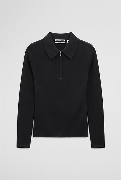 Merino Wool Silk Blend Collared Knit