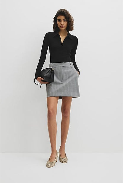 Merino Wool Silk Blend Collared Knit