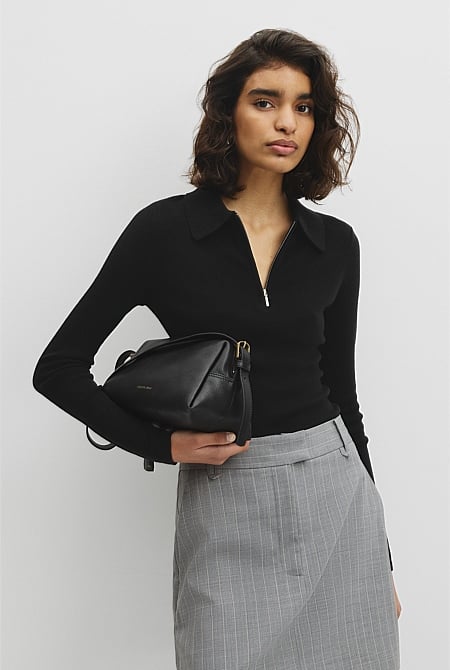 Merino Wool Silk Blend Collared Knit