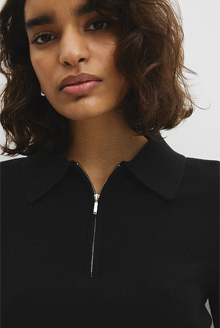 Merino Wool Silk Blend Collared Knit