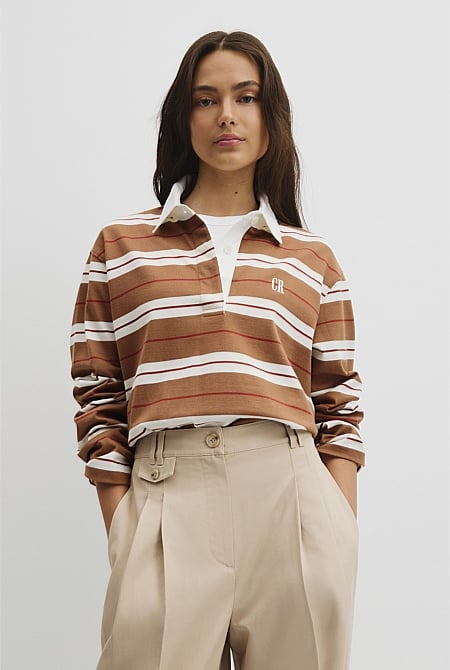 Australian Cotton Stripe Rugby Polo Sweat