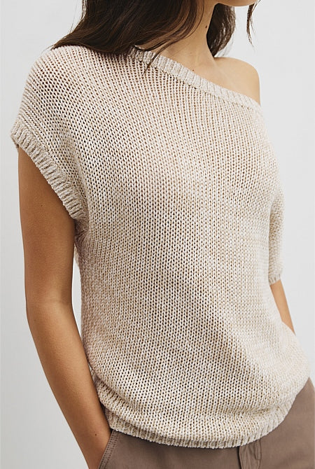 Organically Grown Cotton Asymmetric Tape Knit T-Shirt