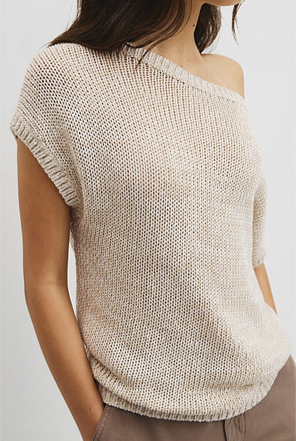 Organically Grown Cotton Asymmetric Tape Knit T-Shirt