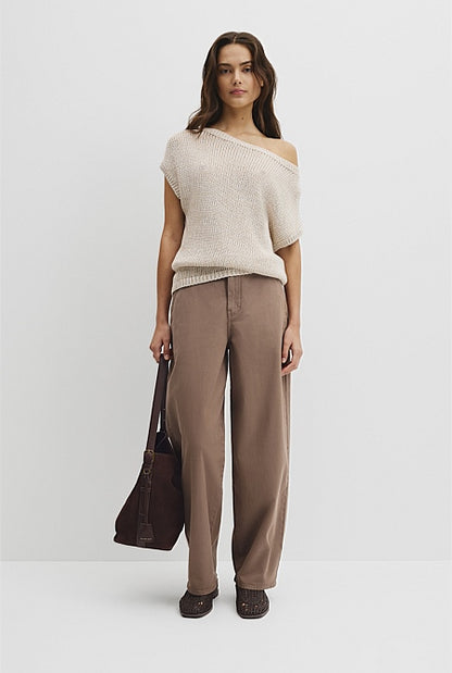 Organically Grown Cotton Asymmetric Tape Knit T-Shirt