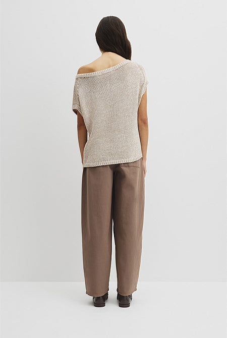 Organically Grown Cotton Asymmetric Tape Knit T-Shirt