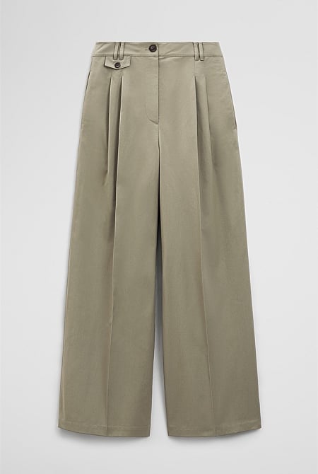 Cotton Blend Pleat Front Pant
