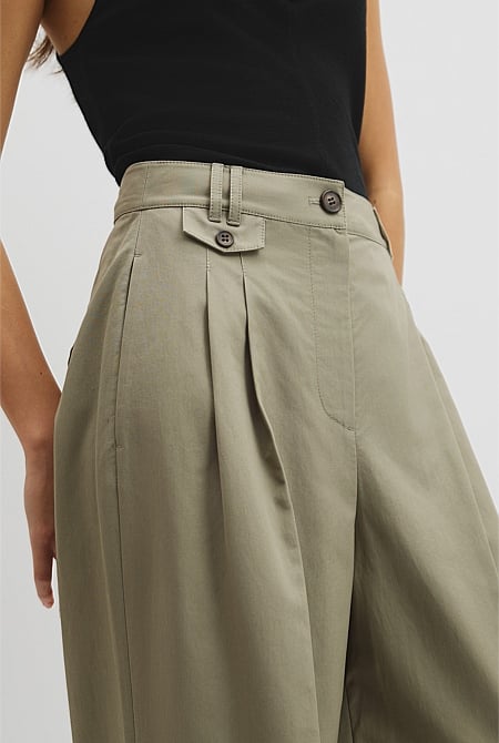 Cotton Blend Pleat Front Pant