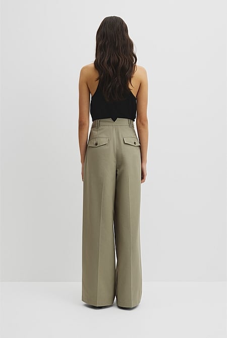 Cotton Blend Pleat Front Pant