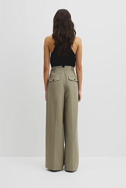 Cotton Blend Pleat Front Pant