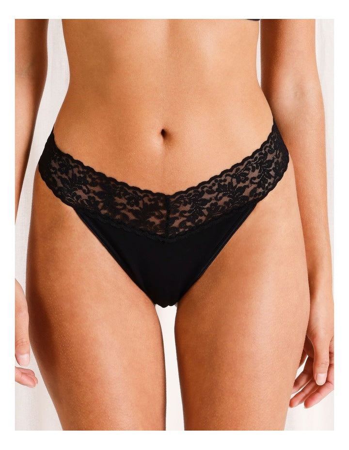 Cotton & Lace Gstring in Black