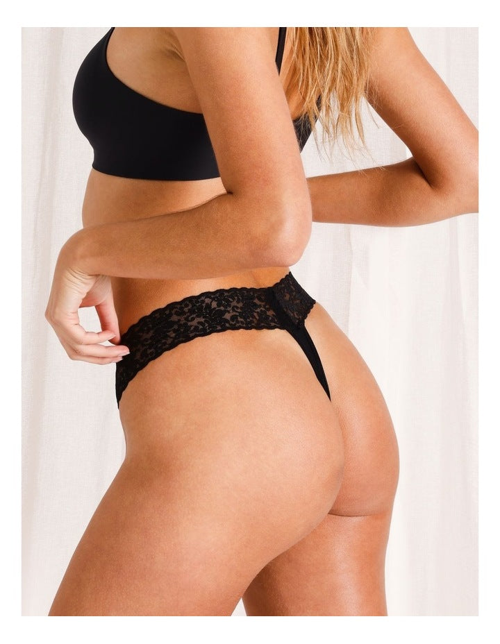 Cotton & Lace Gstring in Black