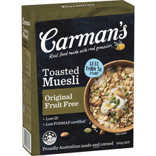 Carman's Muesli Toasted Original Fruit Free 500g