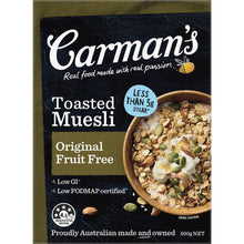 Carman's Muesli Toasted Original Fruit Free 500g