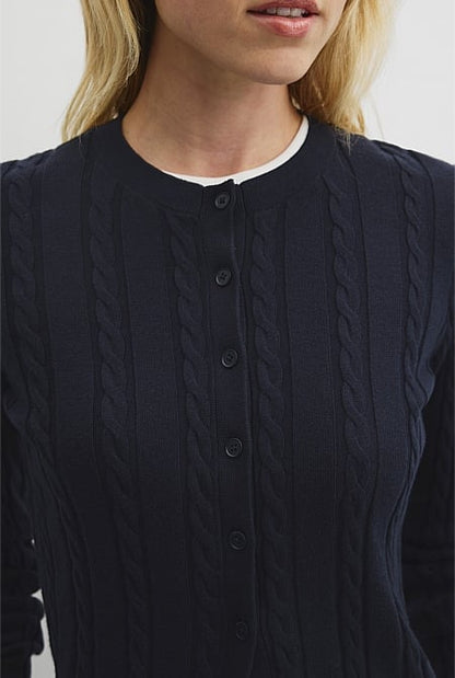Organically Grown Cotton Blend Cable Knit Cardigan
