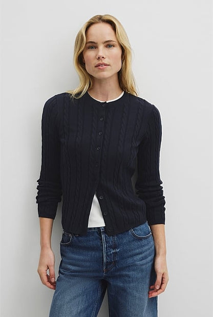 Organically Grown Cotton Blend Cable Knit Cardigan