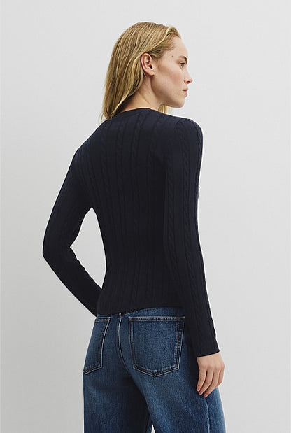 Organically Grown Cotton Blend Cable Knit Cardigan