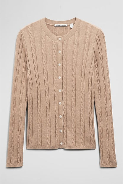 Organically Grown Cotton Blend Cable Knit Cardigan