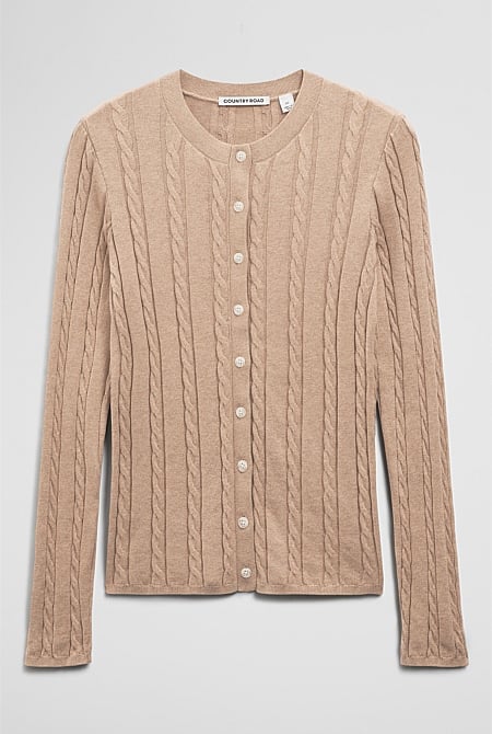 Organically Grown Cotton Blend Cable Knit Cardigan