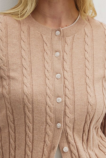 Organically Grown Cotton Blend Cable Knit Cardigan